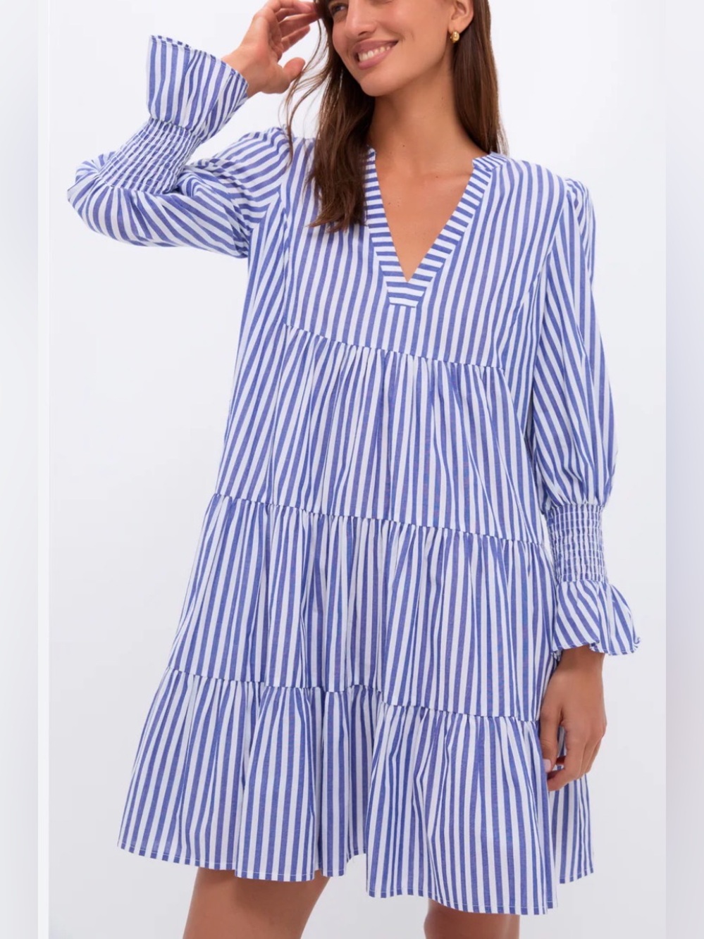 Pomander Place Blue White Stripe Cotton Poplin Long Sleeve Kenzo Mini Dress SM